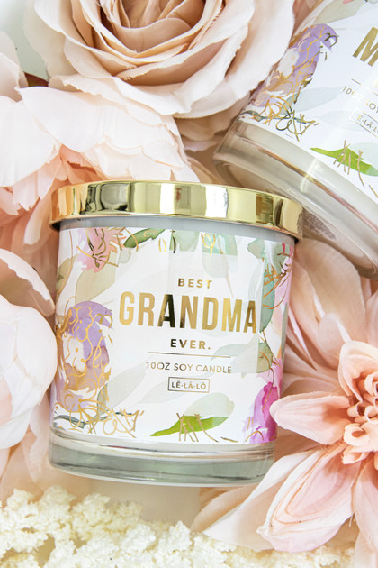 10oz Glass + Gold Lid Candle - Floral Best Grandma