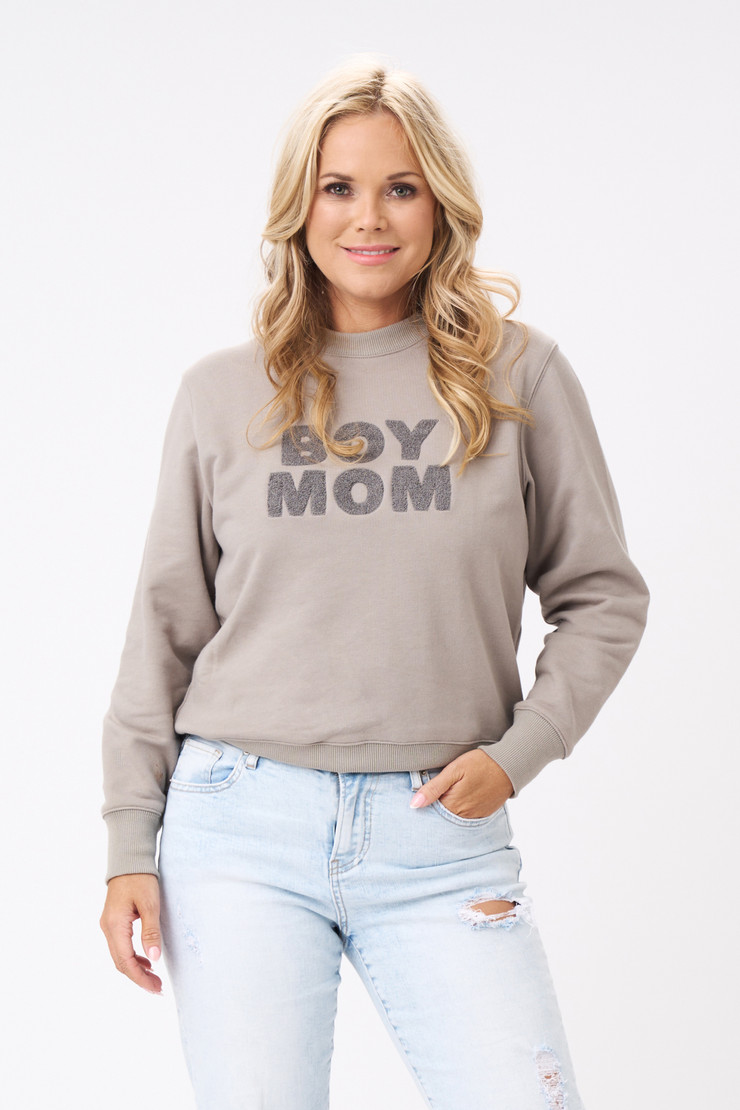 Boy Mom Chenille Sweatshirt - Flat Gray