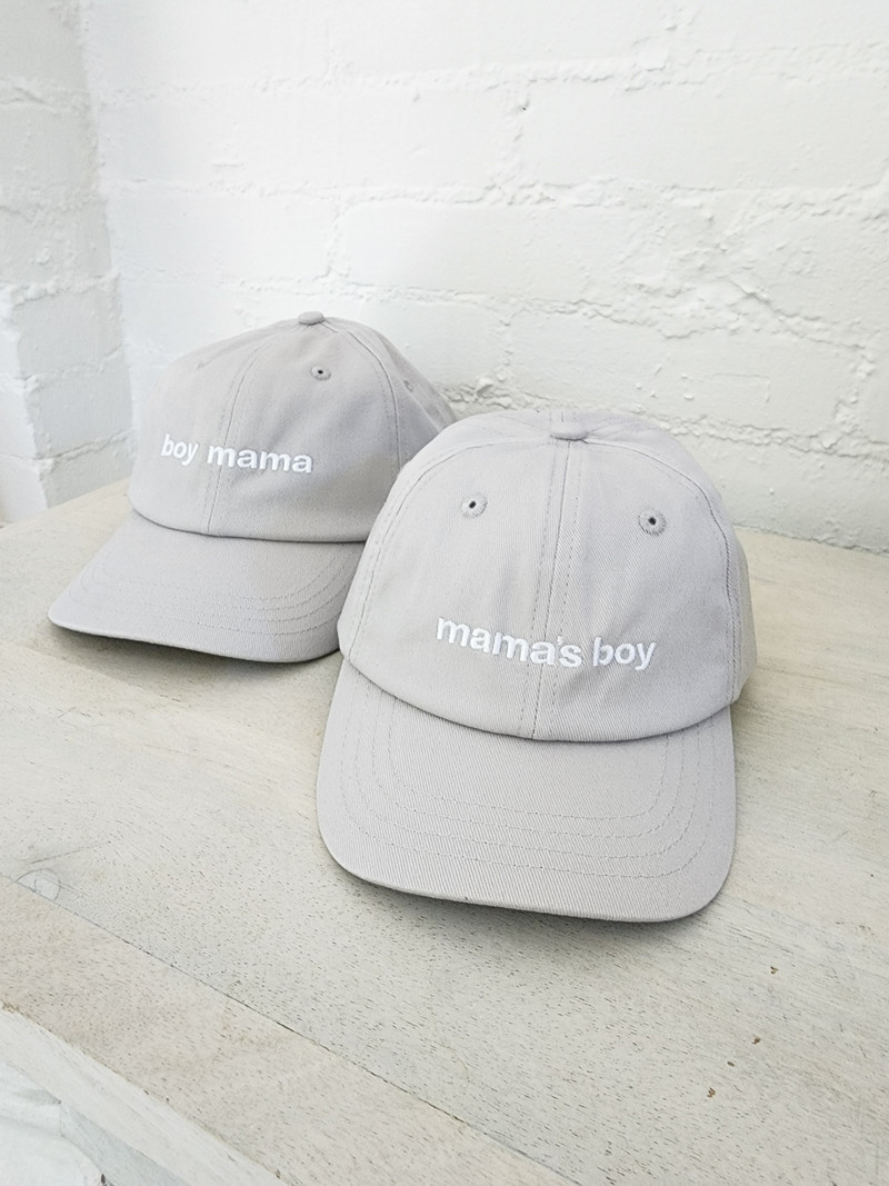 Mama's Boy Embroidered Cap Dad - Light Gray