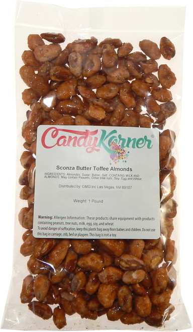 Sconza Butter Toffee Almonds | Almonds Covered in Butter Toffee 1 Pound ( 16 Ounce ) By CandyKorner