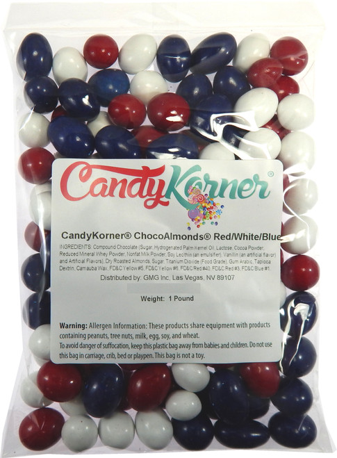 ChocoAlmonds Red, White And Blue Mix | Chocolate Covered Almonds And A Light Candy Shell 3 Pound ( 48 Ounce ) By CandyKorner