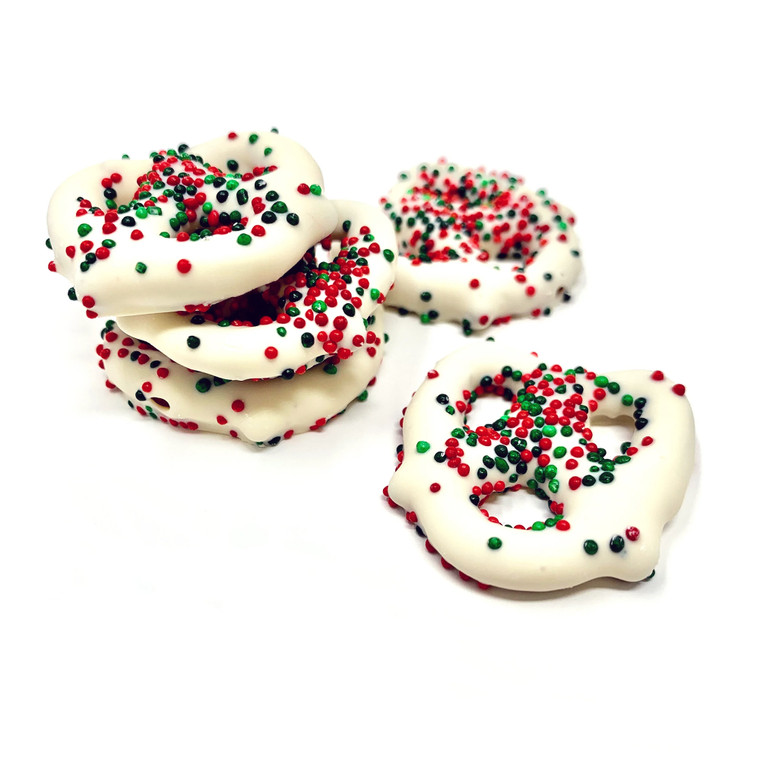 Mini Holiday Pretzels with Red and Green Sprinkles