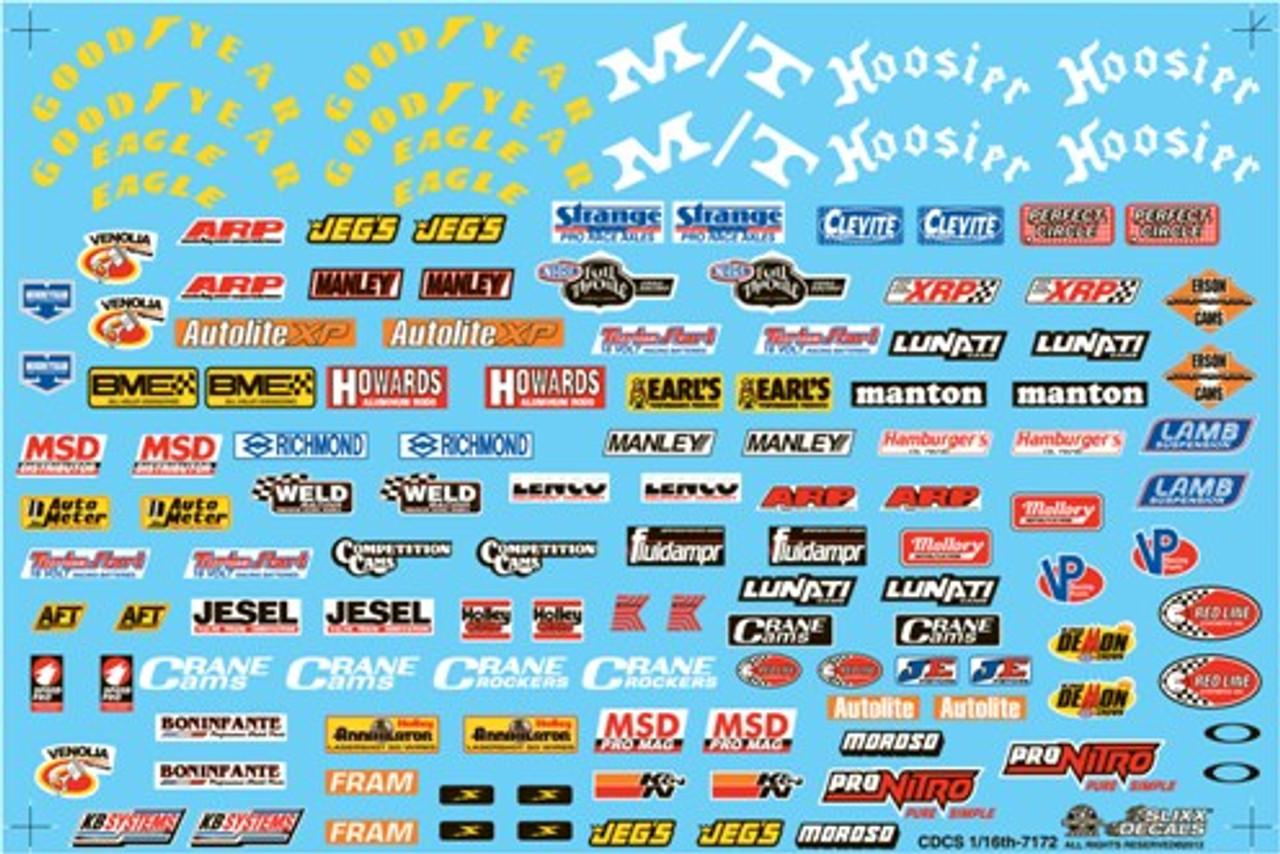 Current Style Drag Racing Contingency Decal Sheet 1/16