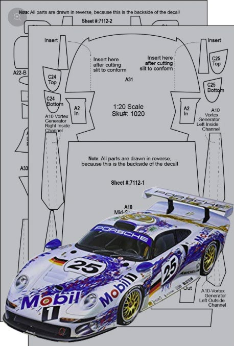 Porsche GT-1 Carbon Fiber Decal Sheet 1/24