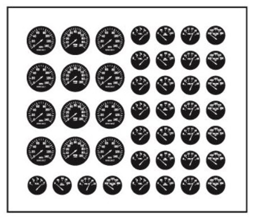 'Modern' Gauge Faces Black Background with Clear Numbers 1/25