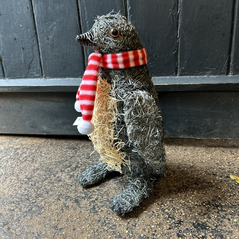 Grey rattan chip penguin with scarf (30cm)