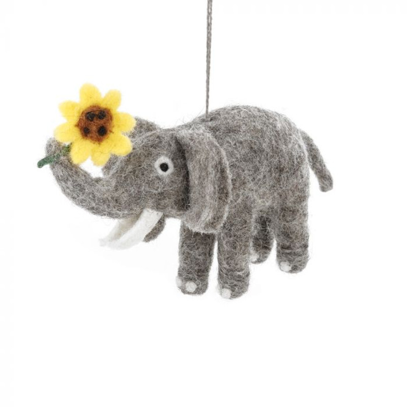 Handmade Felt Sidney the Sunflower Elephant Hanging Decoration