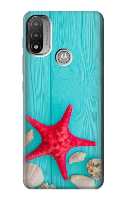 W3428 Aqua Wood Starfish Shell Hard Case and Leather Flip Case For Motorola Moto E20,E30,E40