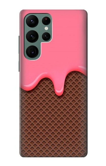 W3754 Strawberry Ice Cream Cone Hard Case and Leather Flip Case For Samsung Galaxy S22 Ultra