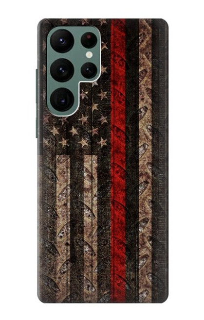 W3804 Fire Fighter Metal Red Line Flag Graphic Hard Case and Leather Flip Case For Samsung Galaxy S22 Ultra