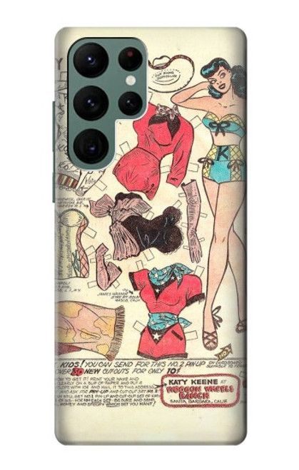 W3820 Vintage Cowgirl Fashion Paper Doll Hard Case and Leather Flip Case For Samsung Galaxy S22 Ultra
