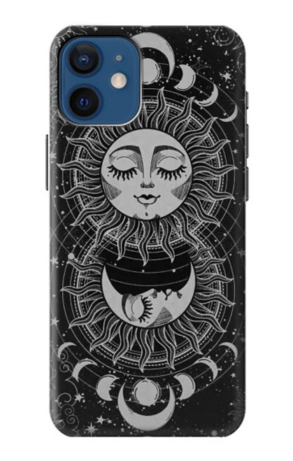 W3854 Mystical Sun Face Crescent Moon Hard Case and Leather Flip Case For iPhone 12 mini