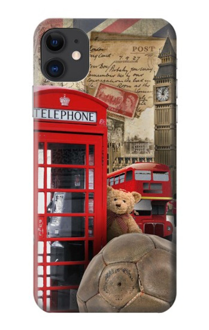 W3856 Vintage London British Hard Case and Leather Flip Case For iPhone 11