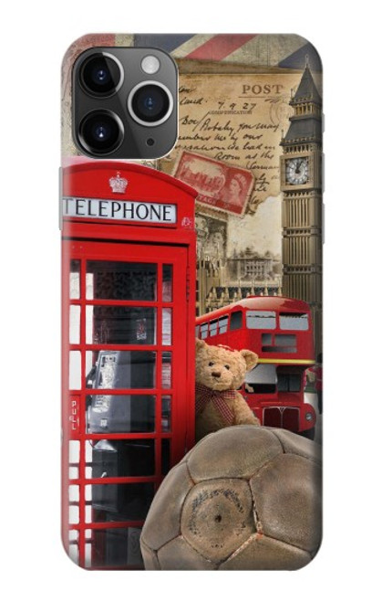W3856 Vintage London British Hard Case and Leather Flip Case For iPhone 11 Pro