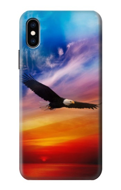 W3841 Bald Eagle Flying Colorful Sky Hard Case and Leather Flip Case For iPhone X, iPhone XS