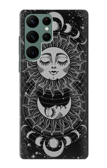 W3854 Mystical Sun Face Crescent Moon Hard Case and Leather Flip Case For Samsung Galaxy S22 Ultra