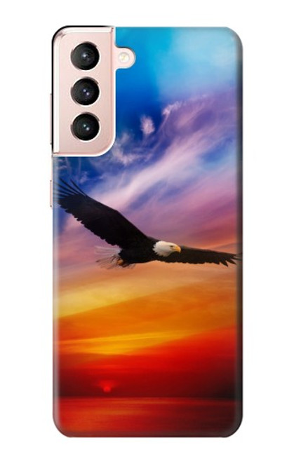 W3841 Bald Eagle Flying Colorful Sky Hard Case and Leather Flip Case For Samsung Galaxy S21 5G