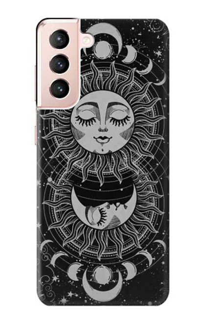 W3854 Mystical Sun Face Crescent Moon Hard Case and Leather Flip Case For Samsung Galaxy S21 5G