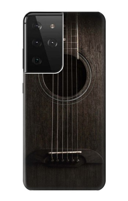 W3834 Old Woods Black Guitar Hard Case and Leather Flip Case For Samsung Galaxy S21 Ultra 5G