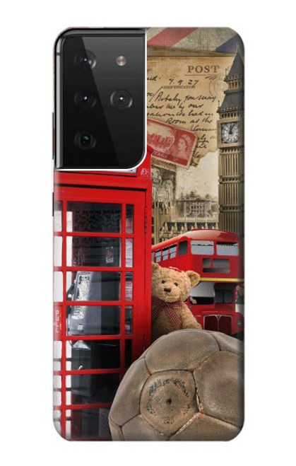 W3856 Vintage London British Hard Case and Leather Flip Case For Samsung Galaxy S21 Ultra 5G