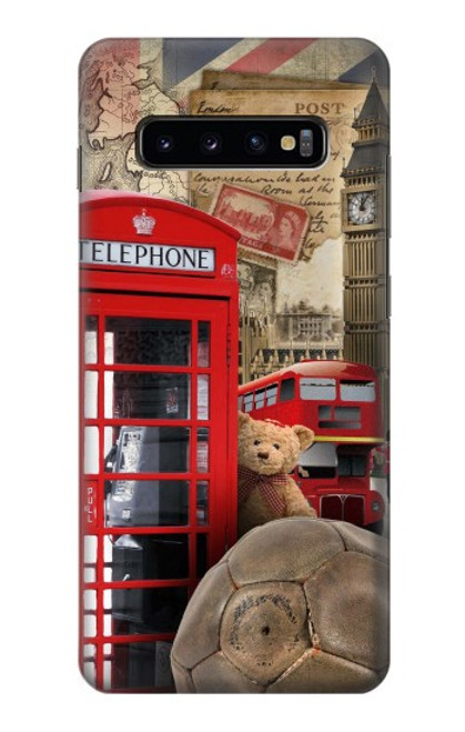 W3856 Vintage London British Hard Case and Leather Flip Case For Samsung Galaxy S10 Plus