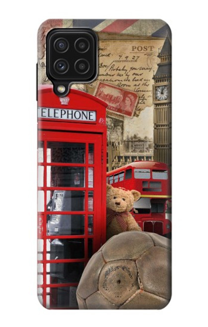 W3856 Vintage London British Hard Case and Leather Flip Case For Samsung Galaxy A22 4G