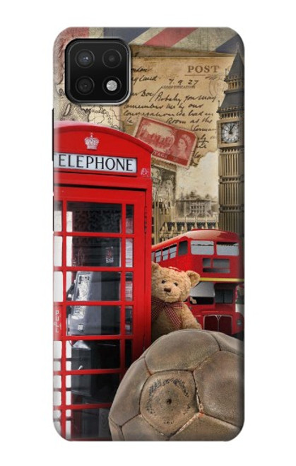W3856 Vintage London British Hard Case and Leather Flip Case For Samsung Galaxy A22 5G