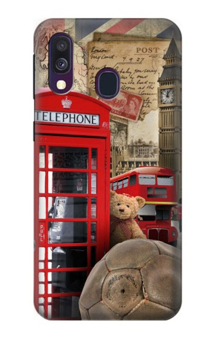 W3856 Vintage London British Hard Case and Leather Flip Case For Samsung Galaxy A40