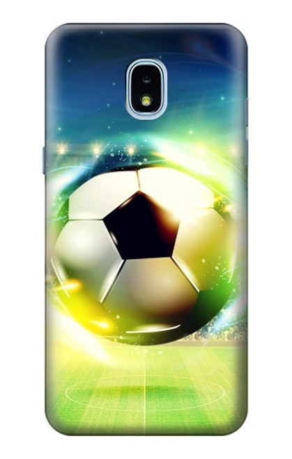 W3844 Glowing Football Soccer Ball Hard Case and Leather Flip Case For Samsung Galaxy J3 (2018), J3 Star, J3 V 3rd Gen, J3 Orbit, J3 Achieve, Express Prime 3, Amp Prime 3