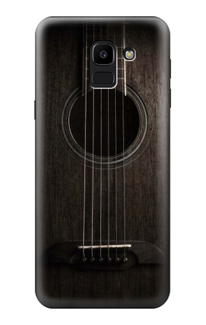 W3834 Old Woods Black Guitar Hard Case and Leather Flip Case For Samsung Galaxy J6 (2018)