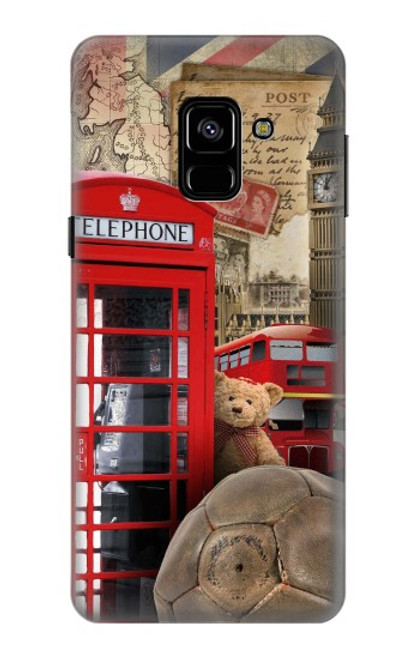 W3856 Vintage London British Hard Case and Leather Flip Case For Samsung Galaxy A8 (2018)