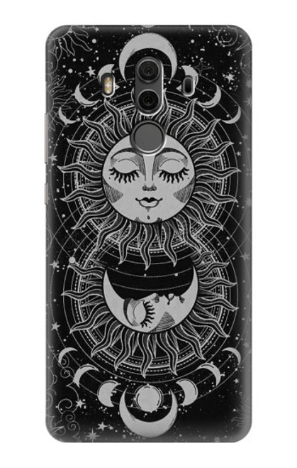 W3854 Mystical Sun Face Crescent Moon Hard Case and Leather Flip Case For Huawei Mate 10 Pro, Porsche Design