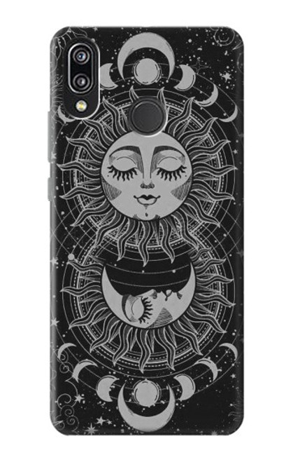 W3854 Mystical Sun Face Crescent Moon Hard Case and Leather Flip Case For Huawei P20 Lite