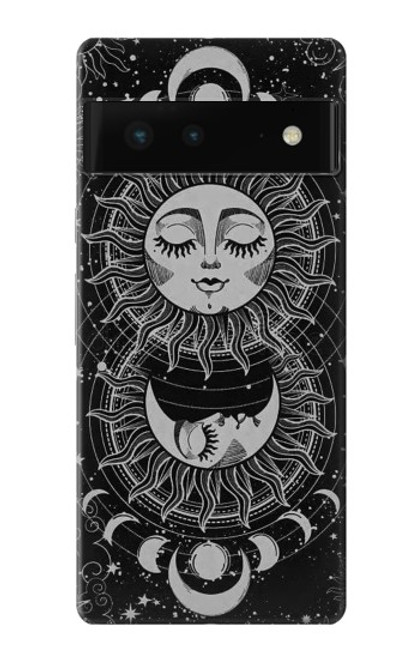 W3854 Mystical Sun Face Crescent Moon Hard Case and Leather Flip Case For Google Pixel 6