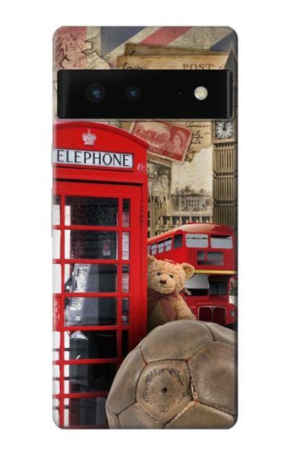 W3856 Vintage London British Hard Case and Leather Flip Case For Google Pixel 6