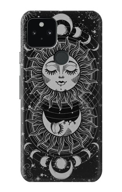 W3854 Mystical Sun Face Crescent Moon Hard Case and Leather Flip Case For Google Pixel 5
