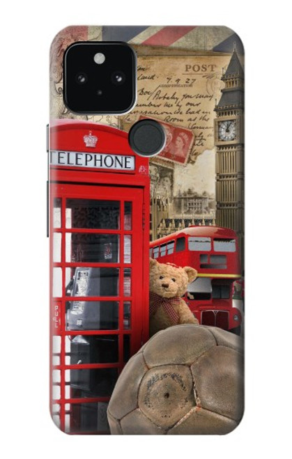 W3856 Vintage London British Hard Case and Leather Flip Case For Google Pixel 5