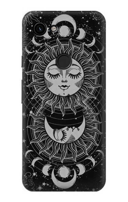 W3854 Mystical Sun Face Crescent Moon Hard Case and Leather Flip Case For Google Pixel 3a