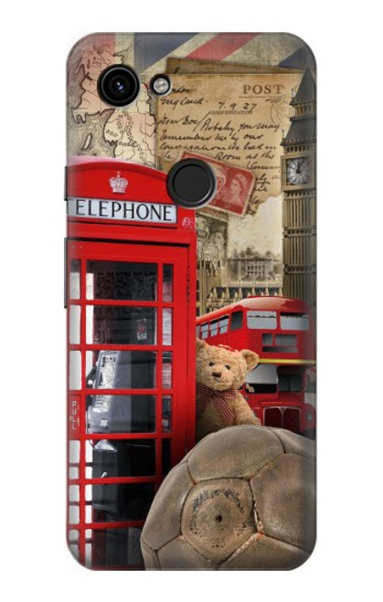 W3856 Vintage London British Hard Case and Leather Flip Case For Google Pixel 3a