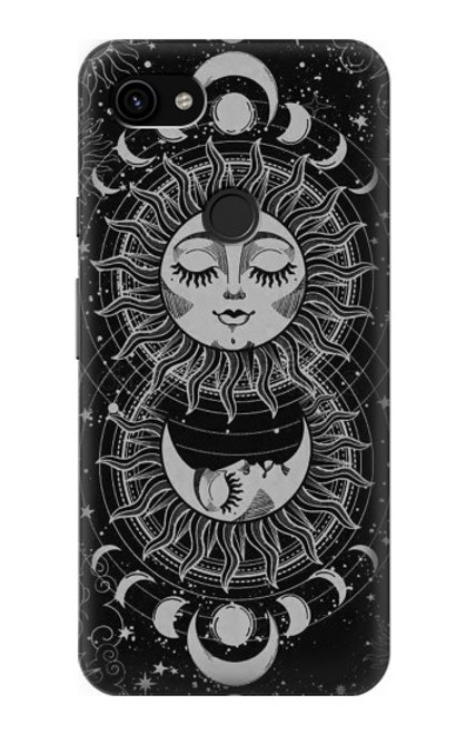 W3854 Mystical Sun Face Crescent Moon Hard Case and Leather Flip Case For Google Pixel 3a XL