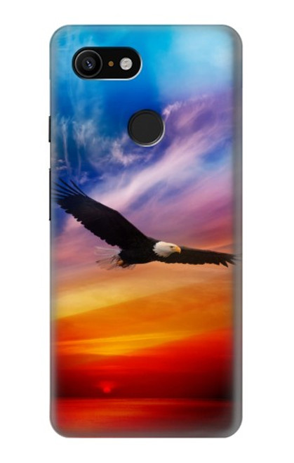 W3841 Bald Eagle Flying Colorful Sky Hard Case and Leather Flip Case For Google Pixel 3