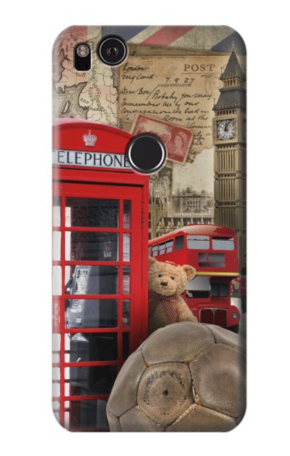 W3856 Vintage London British Hard Case and Leather Flip Case For Google Pixel 2