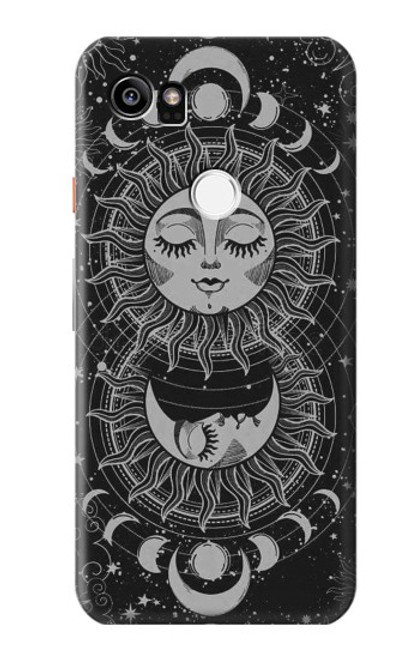 W3854 Mystical Sun Face Crescent Moon Hard Case and Leather Flip Case For Google Pixel 2 XL