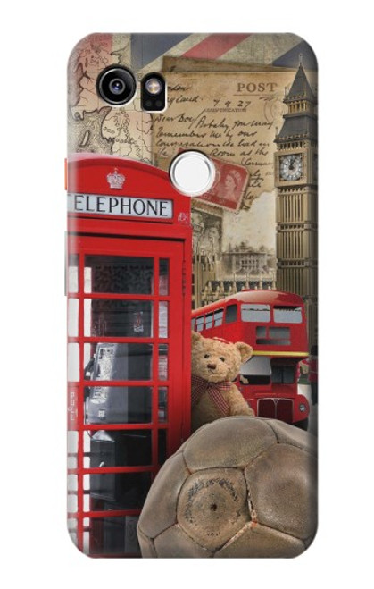 W3856 Vintage London British Hard Case and Leather Flip Case For Google Pixel 2 XL