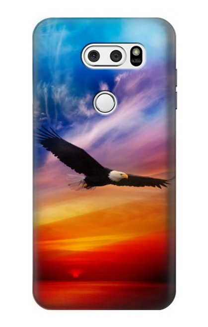 W3841 Bald Eagle Flying Colorful Sky Hard Case and Leather Flip Case For LG V30, LG V30 Plus, LG V30S ThinQ, LG V35, LG V35 ThinQ