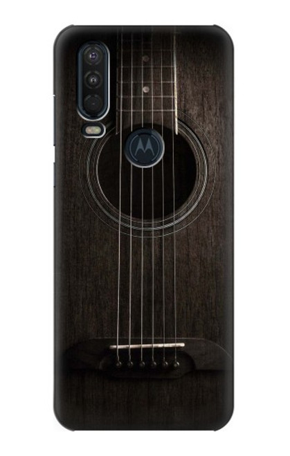 W3834 Old Woods Black Guitar Hard Case and Leather Flip Case For Motorola One Action (Moto P40 Power)