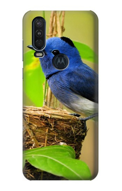W3839 Bluebird of Happiness Blue Bird Hard Case and Leather Flip Case For Motorola One Action (Moto P40 Power)