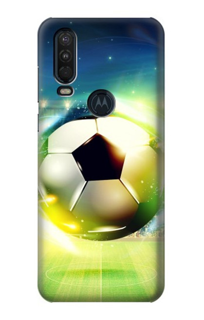 W3844 Glowing Football Soccer Ball Hard Case and Leather Flip Case For Motorola One Action (Moto P40 Power)