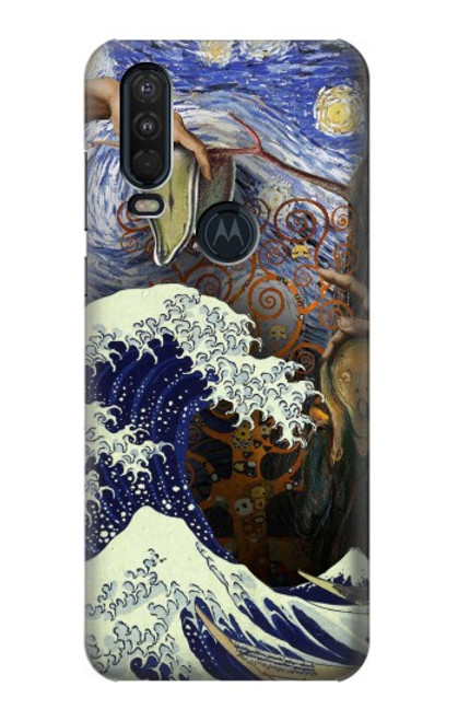 W3851 World of Art Van Gogh Hokusai Da Vinci Hard Case and Leather Flip Case For Motorola One Action (Moto P40 Power)