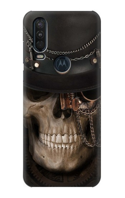 W3852 Steampunk Skull Hard Case and Leather Flip Case For Motorola One Action (Moto P40 Power)